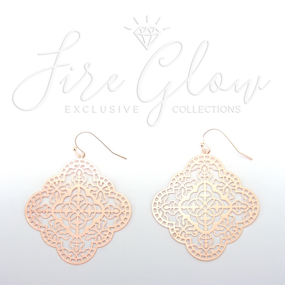Boho Mandala Laser Cut Filigree Rose Gold Earrings